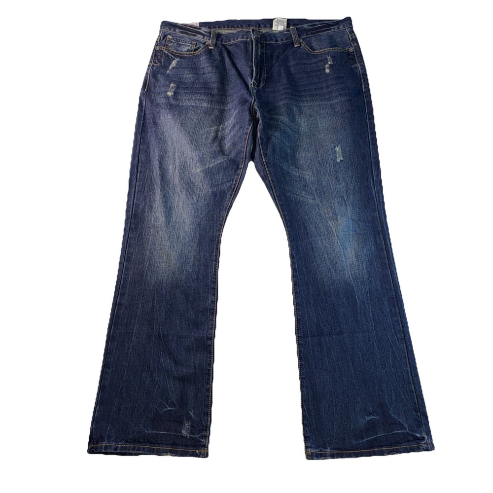 John B Stetson 1014 Rocker Boot Leg Jeans Men's 42x32 Distressed Blue